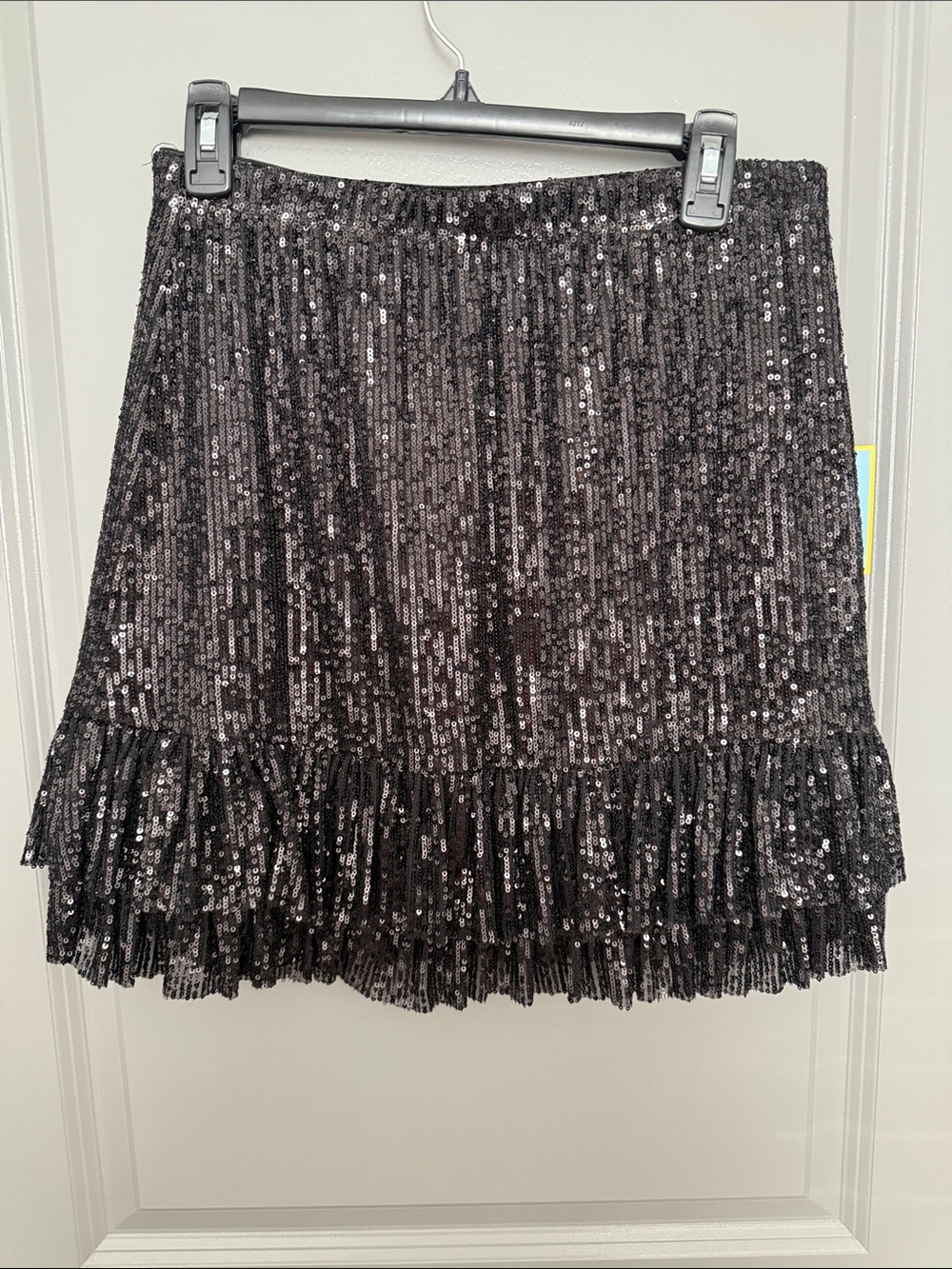 CeCe Black Sequin Ruffle Mini Skirt